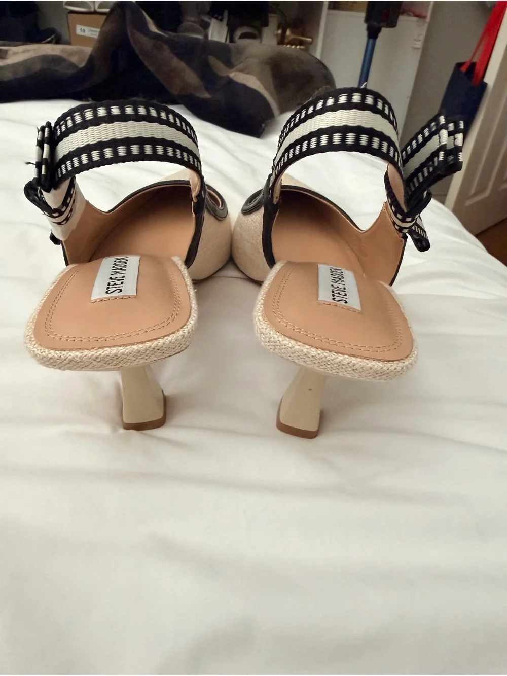 Steve Madden Cream and Black Slingback Pointed Kitten Heels